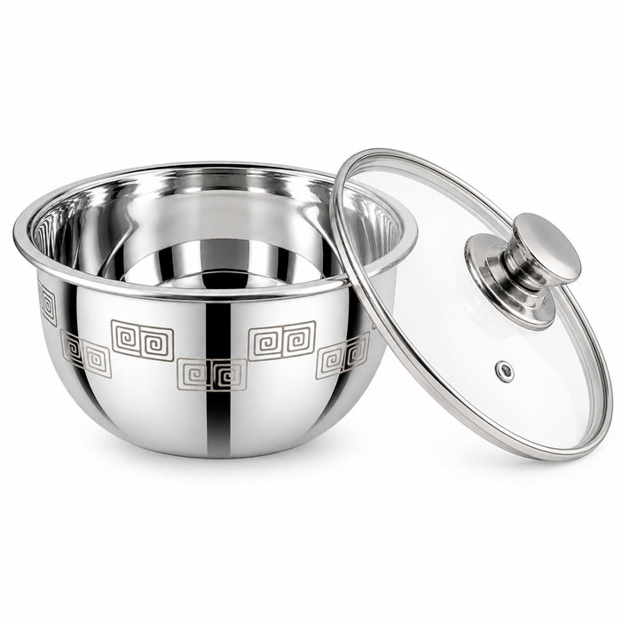 Sanjeev Kapoor Classic Essentials Stainless Steel Mixing & Serving Bowl (750ml) –Aztec  Laser Design, Mirror Finish, Microwave-Safe