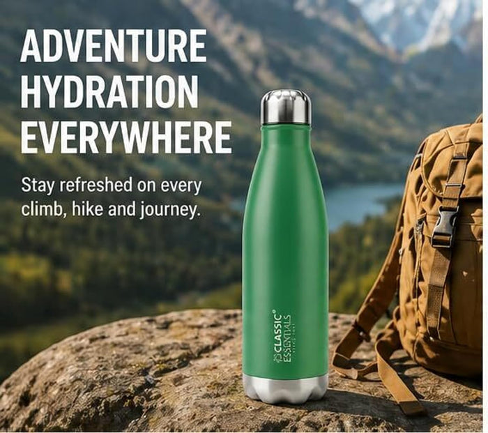 Classic Essentials Insulated Double Wall Stainless Steel Water Bottle 500 ML | 12 Hours Hot & 24 Hours Cold | Vacuum Insulated, Leakproof Bottle for Home, Office, Gym & Travel (Light Green)
