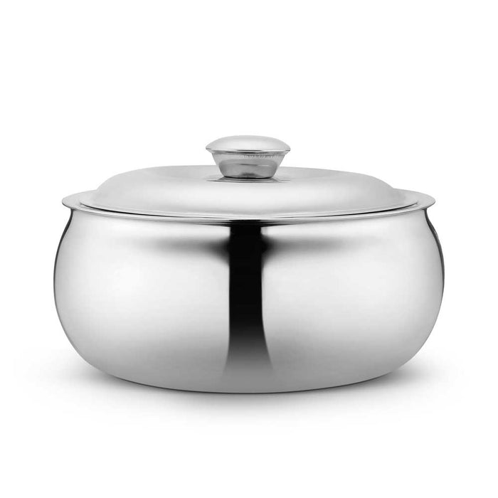 Classic Essential Belly Stainless Steel Tripot Hot-Pot Thermoware, Double Wall, Insulated Casserole with Lid
