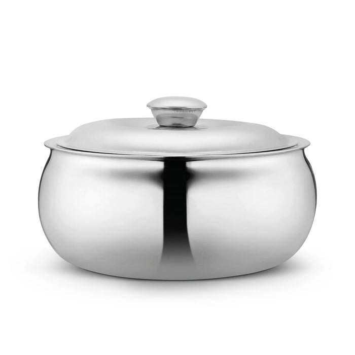 Classic Essential Belly Stainless Steel Tripot Hot-Pot Thermoware, Double Wall, Insulated Casserole with Lid, Color: Silver
