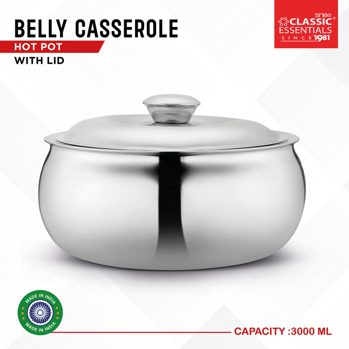 Classic Essential Pearl Stainless Steel Tripot Hot-Pot Thermoware, Double Wall, Insulated Casserole with Lid , Color: Silver, Capacity: 2100ML-trade