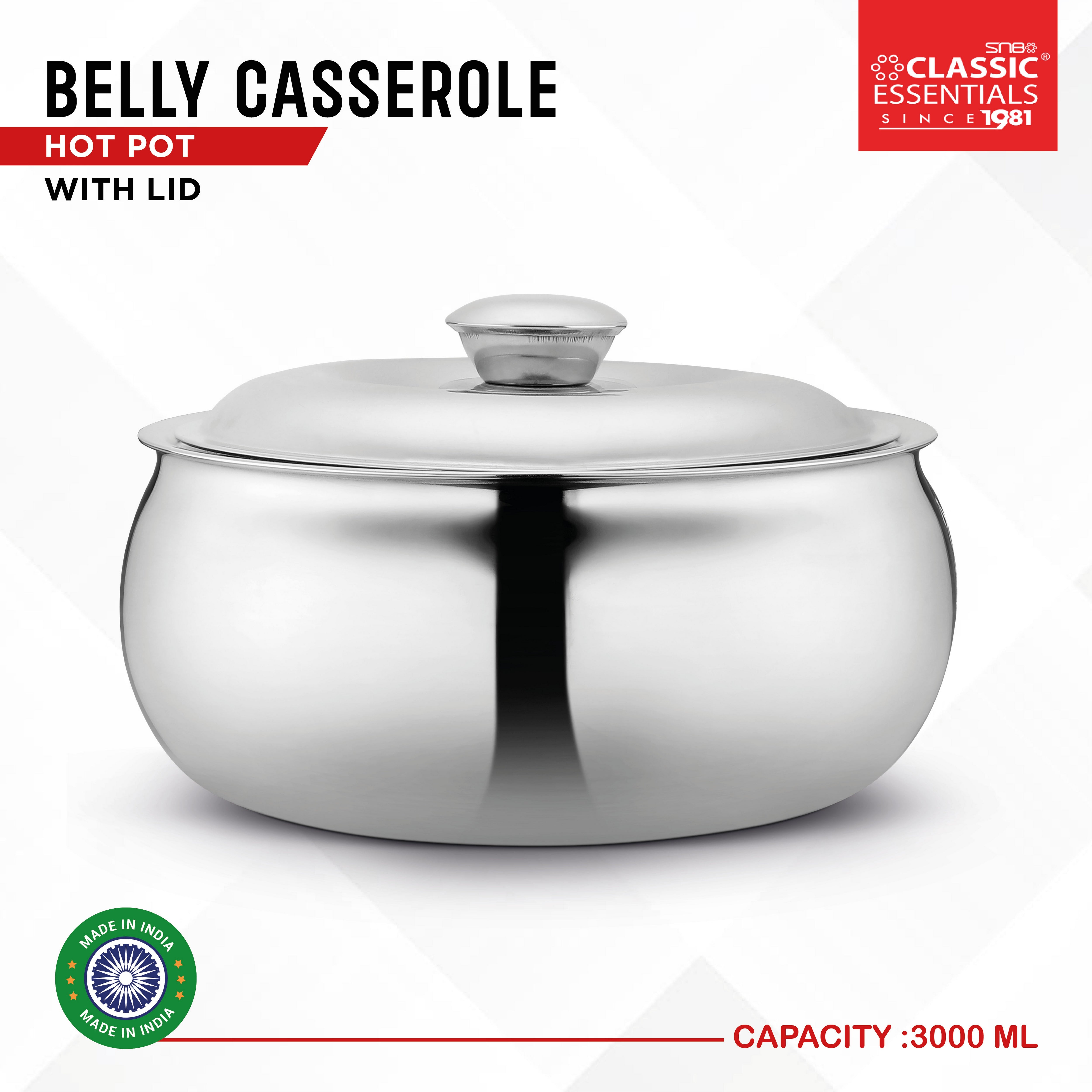 Classic Essential Belly Stainless Steel Tripot Hot-Pot Thermoware