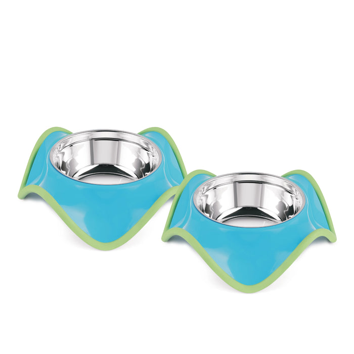 ðŸ¾ Blue Bolge Pet Bowls  Combo Set of 2 | Patented Wave Design | Anti-Skid | Stainless Steel | Made in India | 425/900/1600 ML