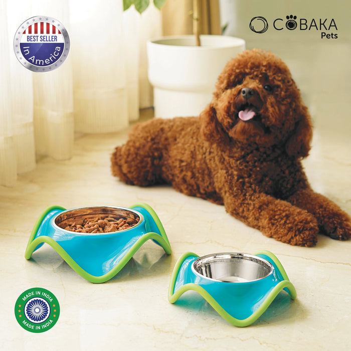 ðŸ¾ Blue Bolge Pet Bowls  Combo Set of 2 | Patented Wave Design | Anti-Skid | Stainless Steel | Made in India | 425/900/1600 ML