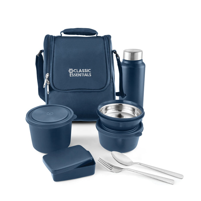 Supreme Lunch Box (Microwave Safe), 3 Stainless Steel Microwave-Safe Containers 1 pickle box, Bottle (with Cutlery and a Free Bag, 1250ML, Blue)