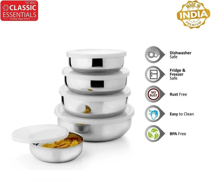 Classic Essentials Steel Fridge Container Set | 160 ml, 300 ml, 500 ml, 600 ml & 1000 ml Storage Containers