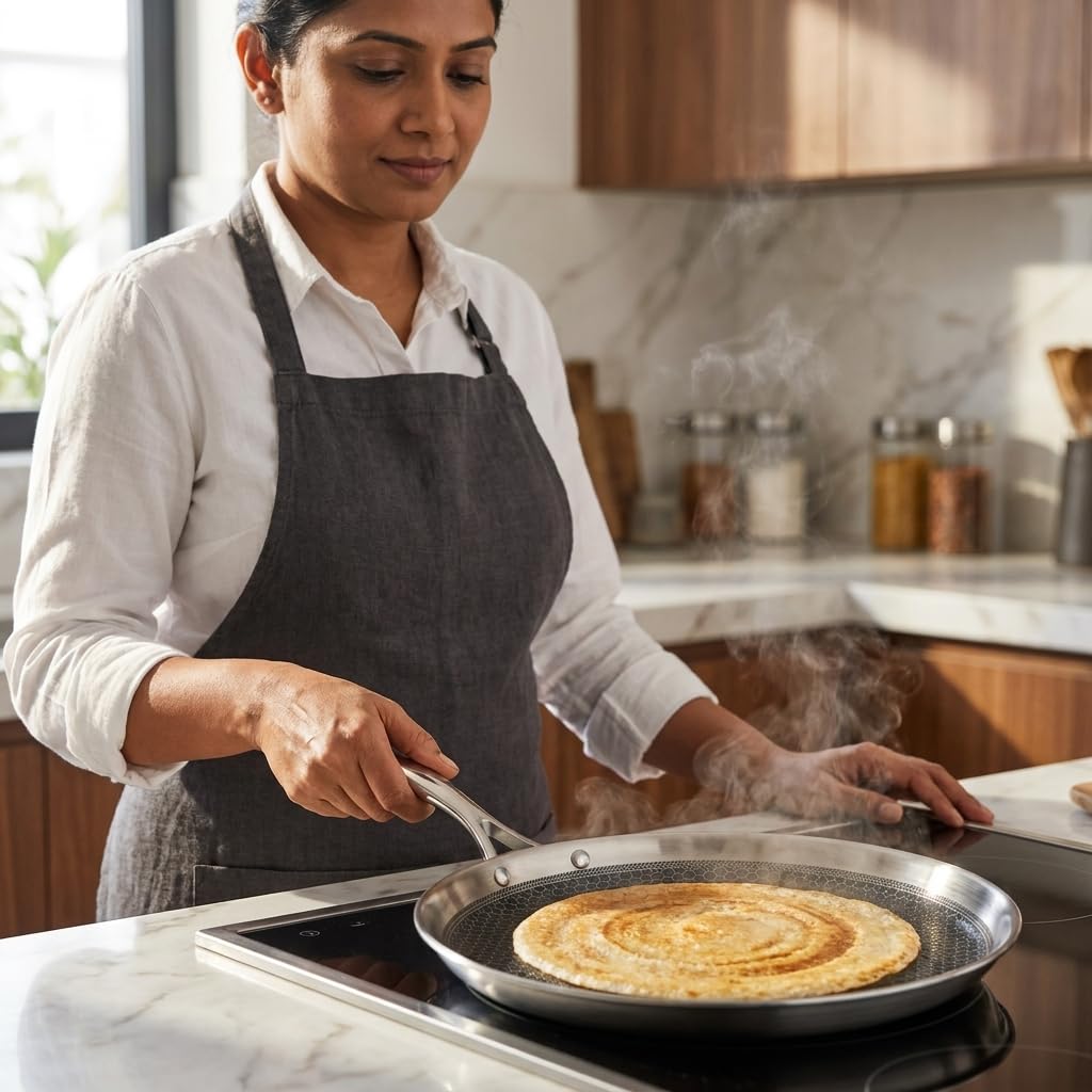 Artisan Hybrid Triply Stainless Steel 30 cm Dosa Tawa 4mm Thick | Honeycomb Structured Cooking Surface Non Stick | Scratch-Resistant | Induction & Gas Compatible | Ideal for Dosa, Uttapam, & Chapati