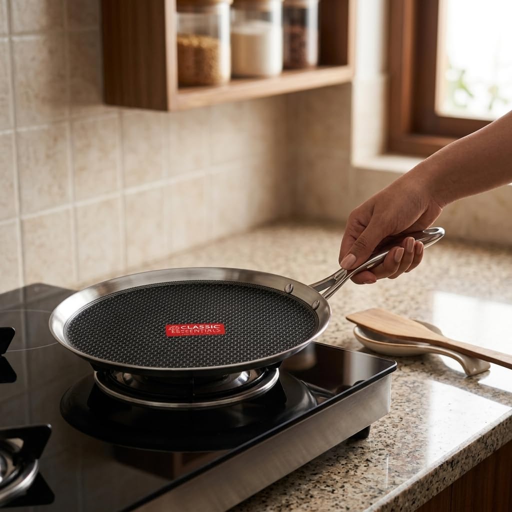 Artisan Hybrid Triply Stainless Steel 30 cm Dosa Tawa 4mm Thick | Honeycomb Structured Cooking Surface Non Stick | Scratch-Resistant | Induction & Gas Compatible | Ideal for Dosa, Uttapam, & Chapati