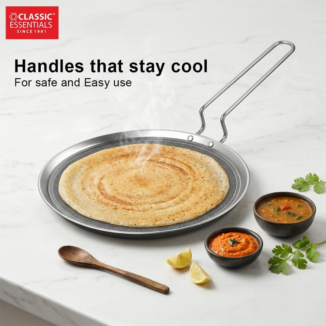 Artisan Hybrid Triply Stainless Steel 30 cm Dosa Tawa 4mm Thick | Honeycomb Structured Cooking Surface Non Stick | Scratch-Resistant | Induction & Gas Compatible | Ideal for Dosa, Uttapam, & Chapati