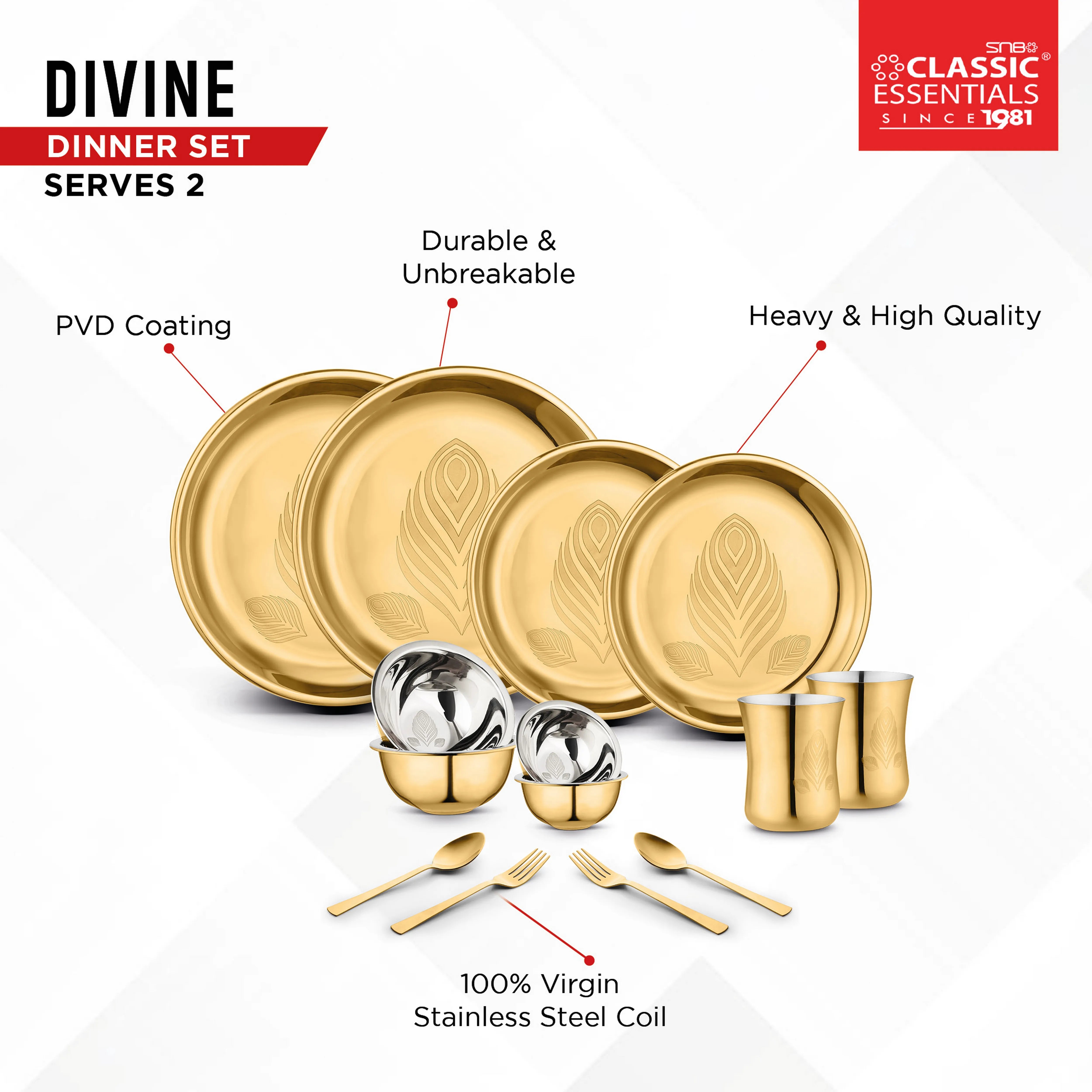Classic Essentials Stainless Steel Divine Dinner Set with High Grade P