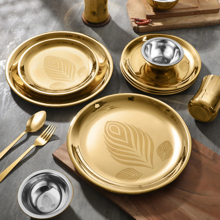 Classic Essentials Divine Stainless Steel 7-Piece Dinner Set | Luxury PVD Coating | Permanent Laser Engraving