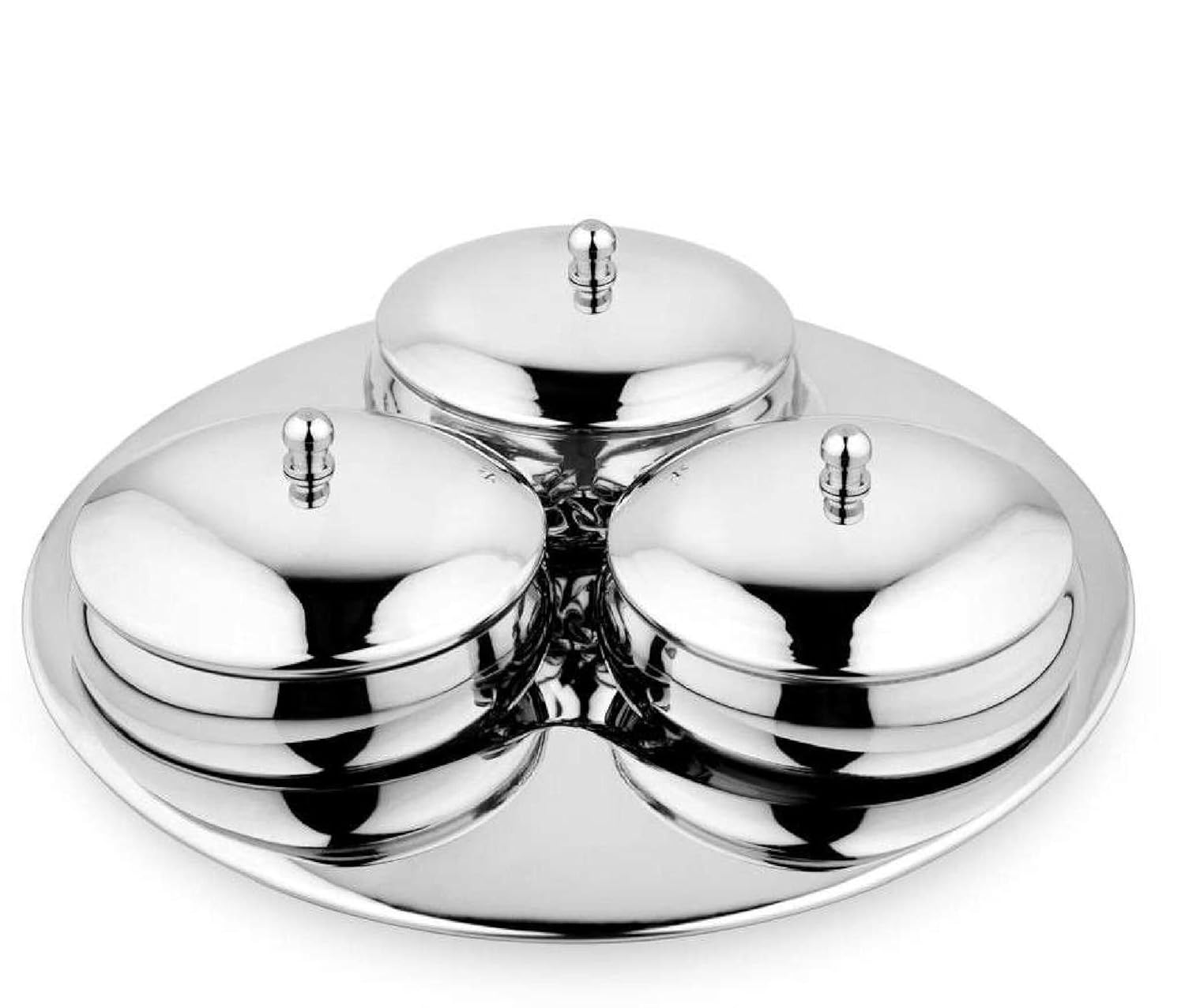 CLASSIC ESSENTIALS Stainless Steel Multipurpose Dry Fruit Serving Bowl Set with lids and Steel Tray Bowl, Tray Serving Set (Pack of 3)