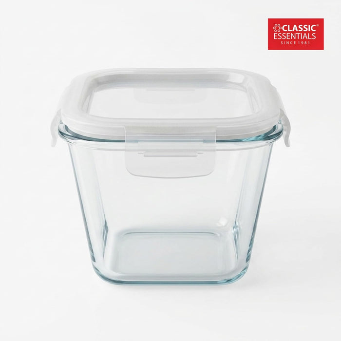 CLASSIC ESSENTIALS Borosilicate Glass Lunch Box 900ml | Microwave Safe Glass Food Container | Leakproof Airtight Lid | BPA-Free | Freezer, Oven Safe & Ideal for Office, School & Home
