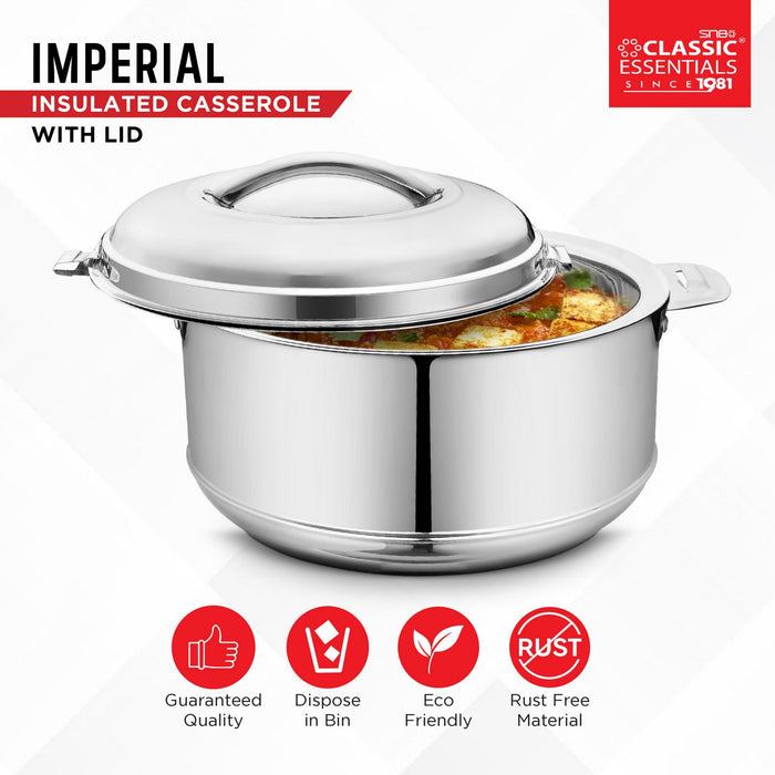 Classic Essentials Imperial Stainless Steel Double Wall, Insulated Serving Casserole with Lid, Color: Silver, Capacity: 1000ML