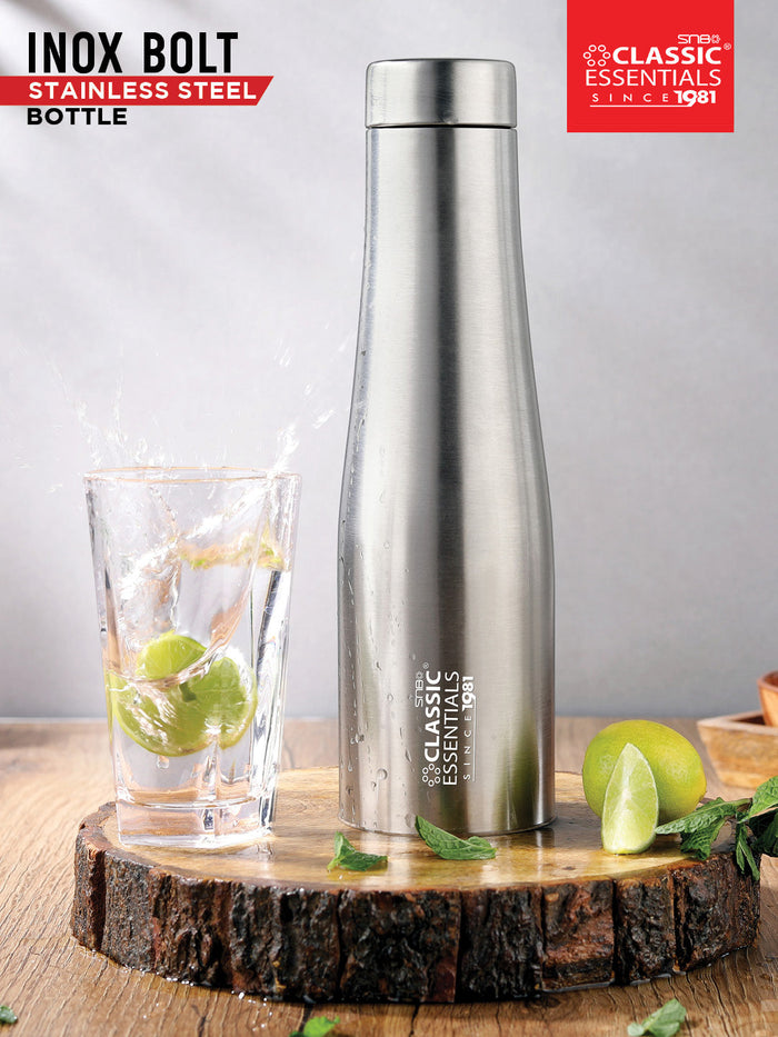 Stainless Steel Inox Carbo | Bolt Matt Finish Water Bottle For Fridge, School, Home, Office, Travel, Gym, Capacity -1000ml, Color: Silver