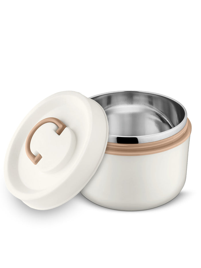 Classic Essentials Stainless Steel Liscious 1 Container Microwave Safe Round Lunch Box Set Capacity: 600ML, Color: White, (Pack of 1)