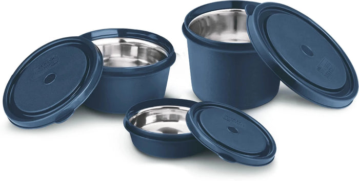 Classic Essentials Stainless Steel Microwave Safe Lunch Box Set with Lids, 3 Food Storage Containers for Office, School & Travel (250ml, 450ml, 600ml)