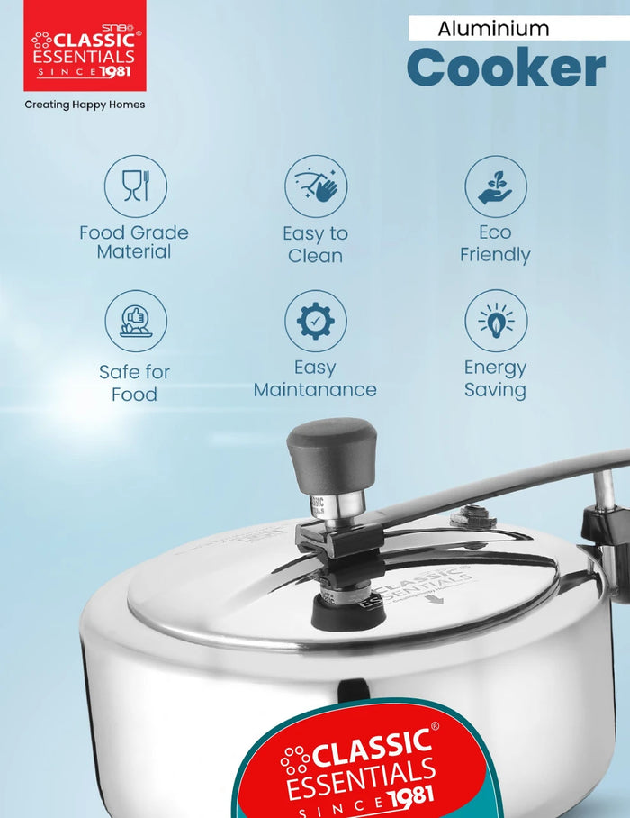 Classic Essentials Aluminium Pressure Cooker 2 L | ISI Certified Inner Lid Pressure Cooker for Safe & Fast Cooking