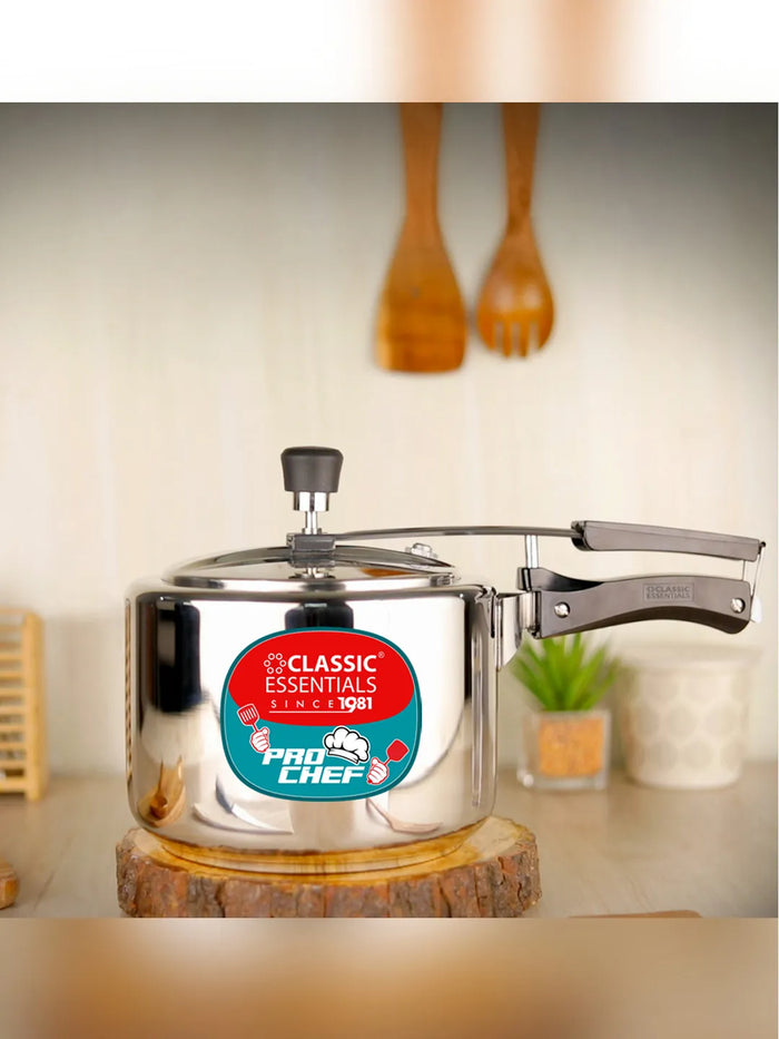 Classic Essentials Pro Chef Stainless Steel Inner Lid Pressure Straight Cooker (ISI Certified | Induction Base | Made in India)