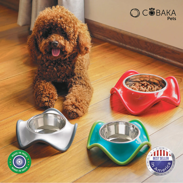 🐾 Red Bolge Pet Bowls – Combo (Set of 2) | Patented Wave Design | Anti-Skid | Stainless Steel | Made in India
