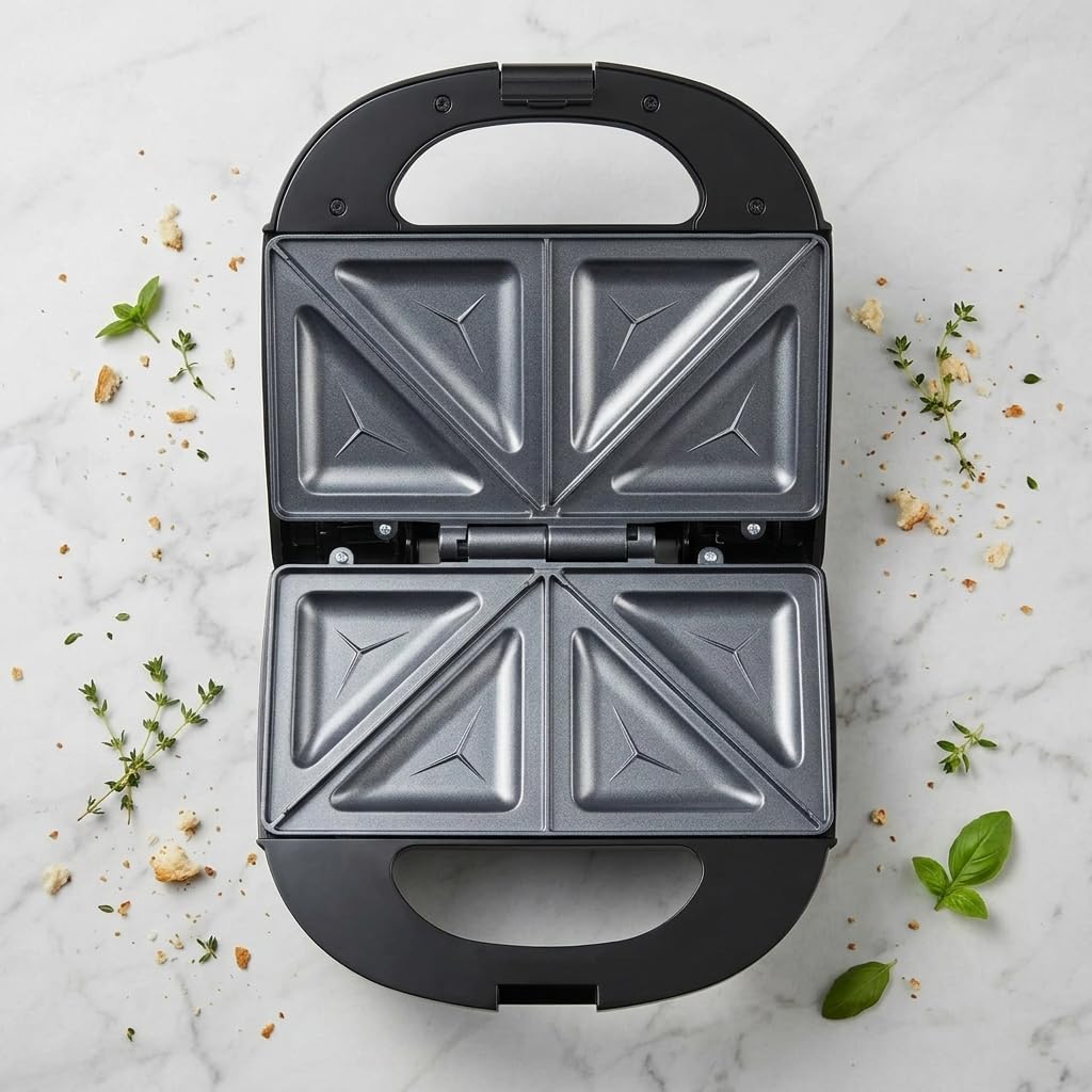 Classic Essentials 750W 4-Slice Sandwich Maker Non-Stick Dual Grill Plates | Quick & Even Heating | Grill & Toast Sandwich Maker | Cool Touch Handle with Press Lock | Smart Power Indicator | Black