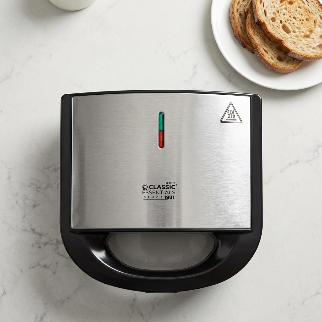 Classic Essentials 750W 4-Slice Sandwich Maker Non-Stick Dual Grill Plates | Quick & Even Heating | Grill & Toast Sandwich Maker | Cool Touch Handle with Press Lock | Smart Power Indicator | Black