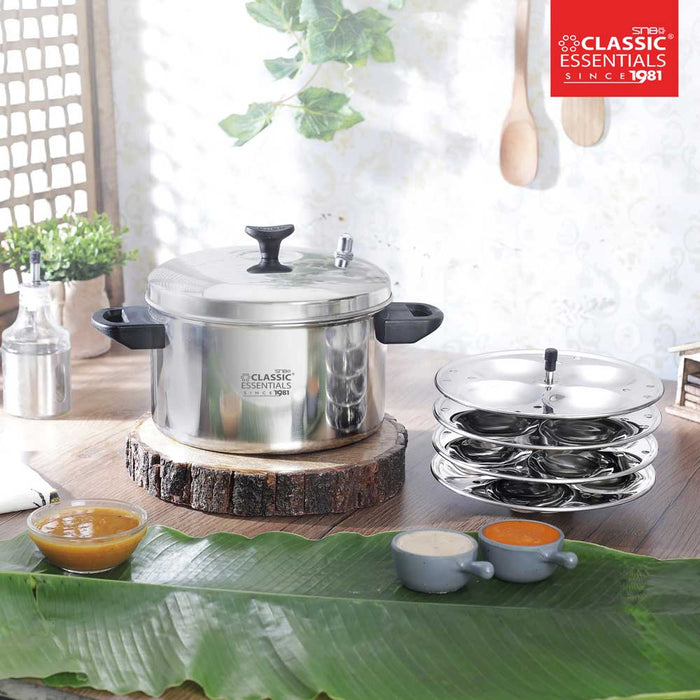 Stainless Steel Outer Lid Induction Bottom Idli Cooker (4 Plate,16Pcs)