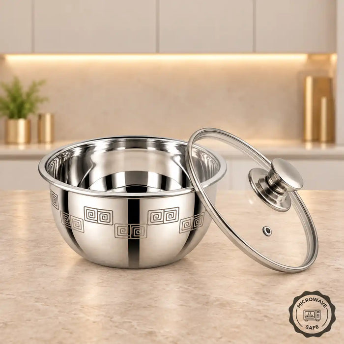 Sanjeev Kapoor Classic Essentials Stainless Steel Mixing & Serving Bowl (1000ml) – Aztec Laser Design, Mirror Finish, Microwave-Safe