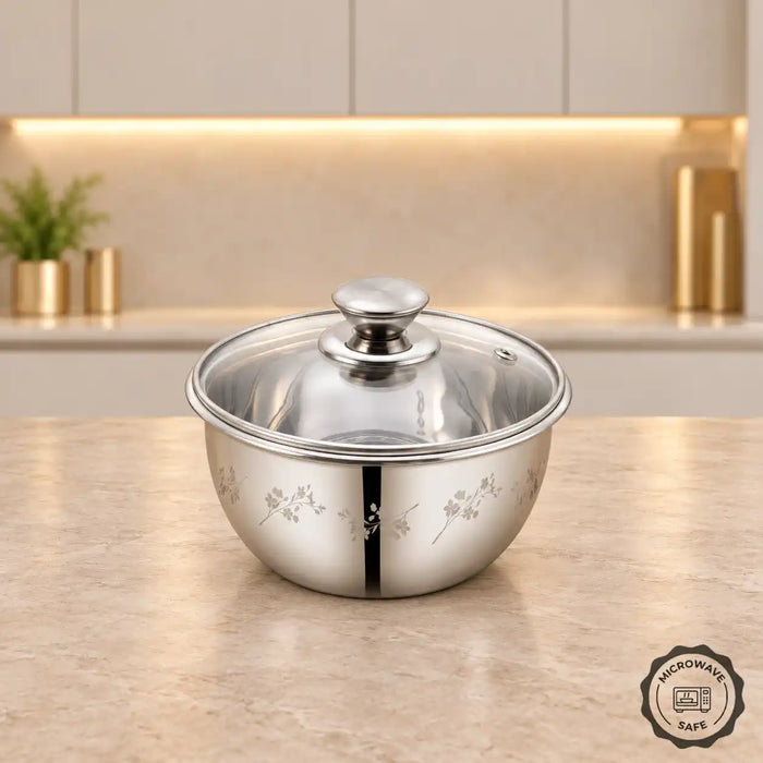 Sanjeev Kapoor Classic Essentials Stainless Steel Mixing & Serving Bowl (1000ml) – DaisyLaser Design, Mirror Finish, Microwave-Safe