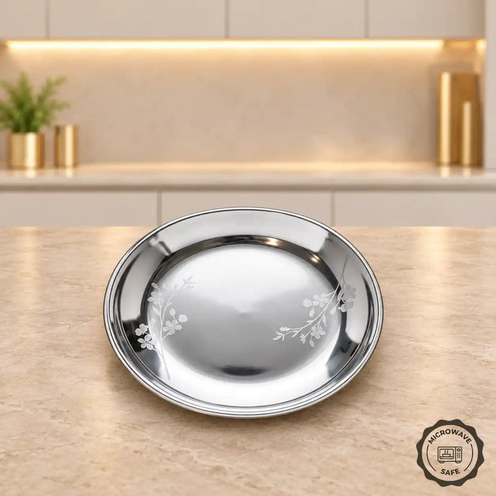 Sanjeev Kapoor by Classic Essentials 12-Inch Microwave Safe Plate (Set of 1) – Daisy Laser Print  Durable, Heat-Resistant & Everyday Dining Plate