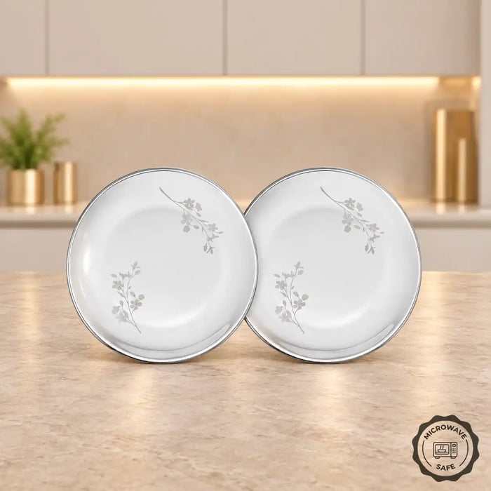 Sanjeev Kapoor by Classic Essentials 8-Inch Microwave Safe Plate (Set of 2) – Daisy Laser Print, Durable Heat-Resistant Dining Plate for Everyday Use