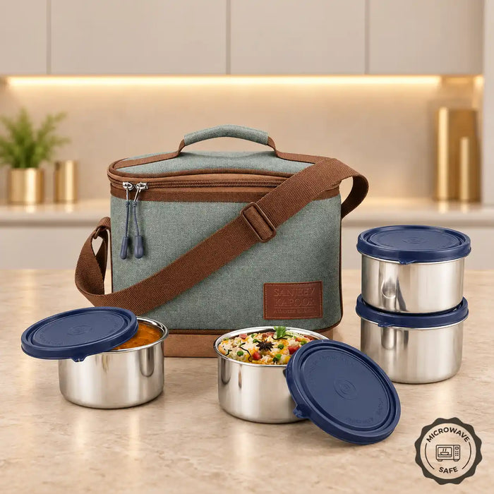 Sanjeev Kapoor by Classic Essentials Microwave Safe Stainless Steel Office & School Lunch Box with Insulated Bag