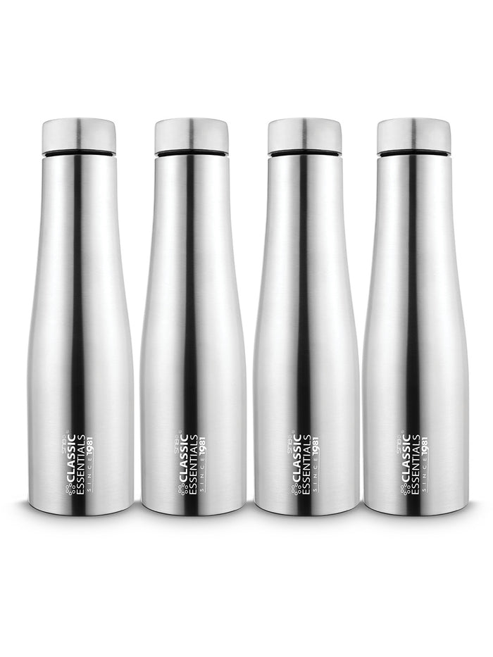 Stainless Steel Inox Carbo | Bolt Matt Finish Water Bottle For Fridge, School, Home, Office, Travel, Gym, Capacity -1000ml, Color: Silver, (Pack of 4)