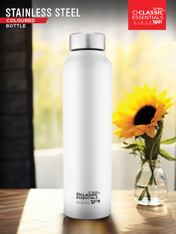 Stainless Steel Spring Hydrate Matt Finish Water Bottle For Fridge, School, Home, Office, Travel, Capacity -1000ml, Color: White, (Pack of 1)