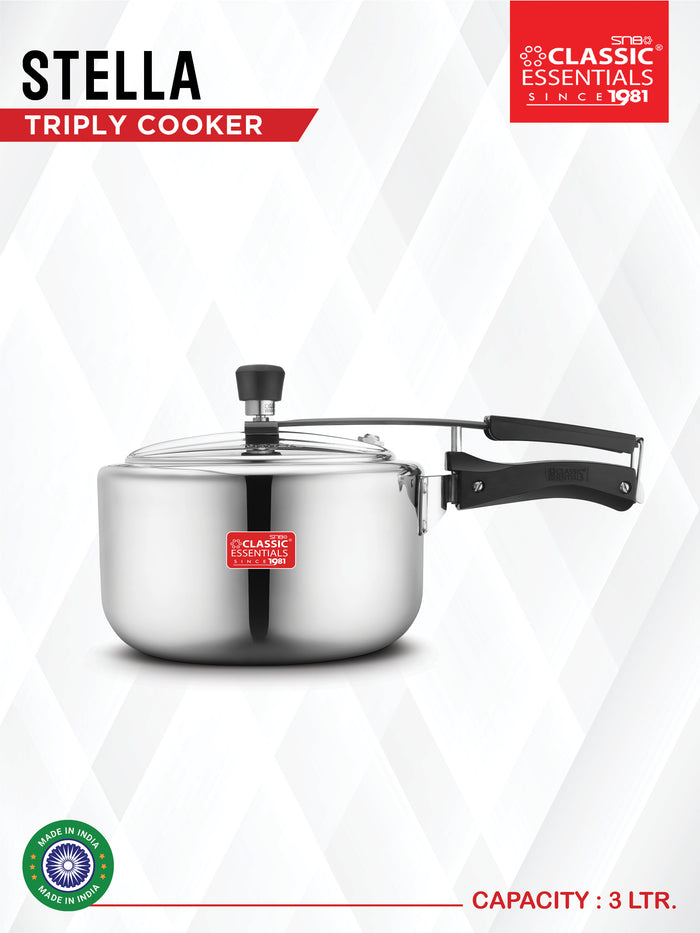 Stella Triply Stainless Steel Inner Lid Induction Bottom Pressure Cooker 3 Ltr