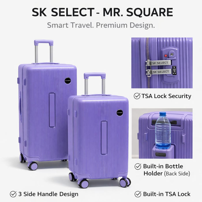 Sanjeev Kapoor Classic Essential Mr. Square Cabin Luggage Set of 2 (20” & 24”) – Lightweight Suitcase with TSA Lock, 360° Spinner Wheels, Bottle Holder, Wet Pouch & 3-Side Handle (Blue)