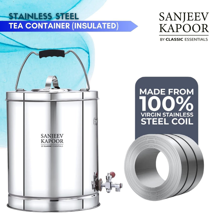 Sanjeev Kapoor by Classic Essentials Stainless Steel Tea Container with Leak-Proof Tap | Hot & Cold Beverage Dispenser for Tea, Milk, Soup & Coffee
