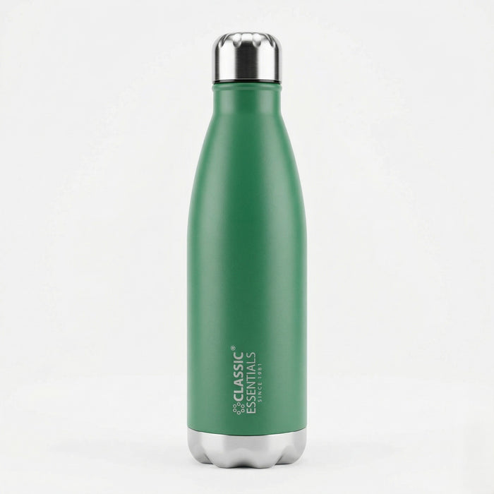 CLASSIC ESSENTIALS Insulated Double Wall Vacuum Stainless Steel Water Bottle 24 Hours Hot and Cold,BIS Approved,100% Leakproof Lid,Sweat Proof Water Bottles, Great for Travel Picnic (Green 1000ml)