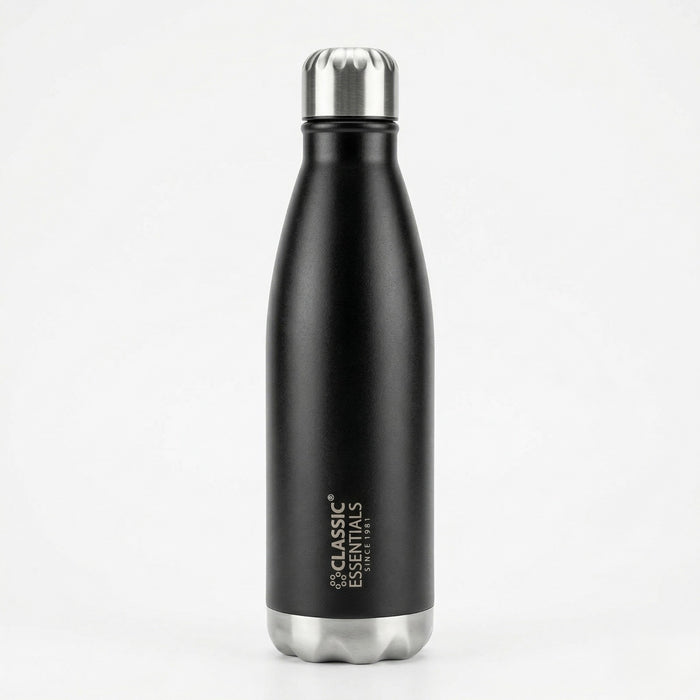 CLASSIC ESSENTIALS Insulated Double Wall Vacuum Stainless Steel Water Bottle 24 Hours Hot and Cold,BIS Approved,100% Leakproof Lid,Sweat Proof Water Bottles, Great for Travel Picnic (Black-1000ml)