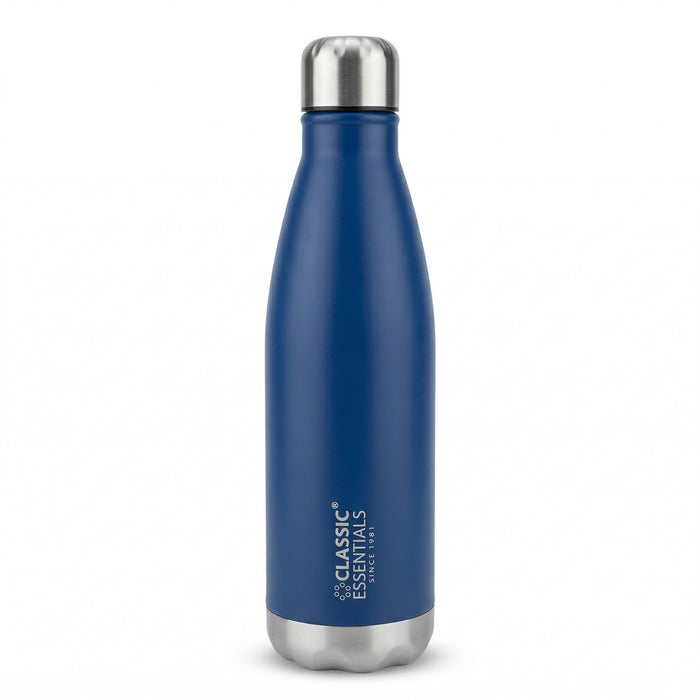 CLASSIC ESSENTIALS Insulated Double Wall Vacuum Stainless Steel Water Bottle 24 Hours Hot and Cold,BIS Approved,100% Leakproof Lid,Sweat Proof Water Bottles, Great for Travel Picnic (Blue,1000ml)