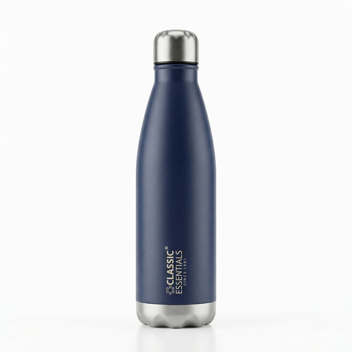 CLASSIC ESSENTIALS Insulated Double Wall Vacuum Stainless Steel Water Bottle 24 Hours Hot and Cold BIS Approved,100% Leakproof Lid,Sweat Proof Water Bottles, Great for Travel Picnic Navy Blue-1000ml