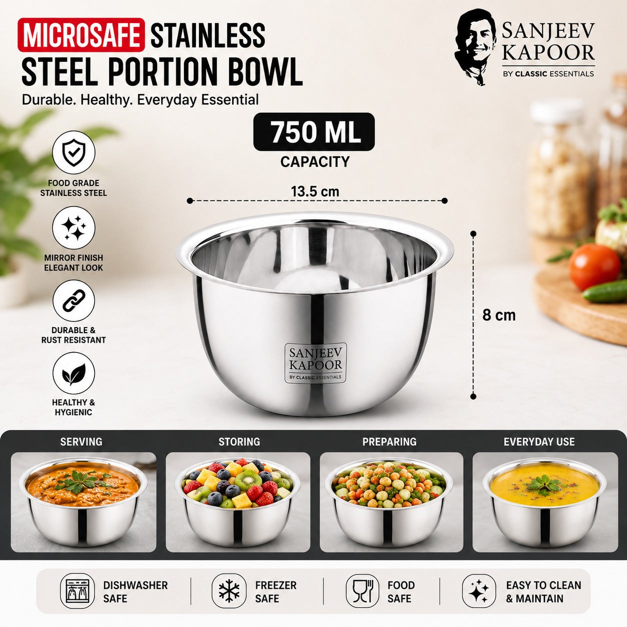 MICROSAFE Stainless Steel Portion Bowl  750ml