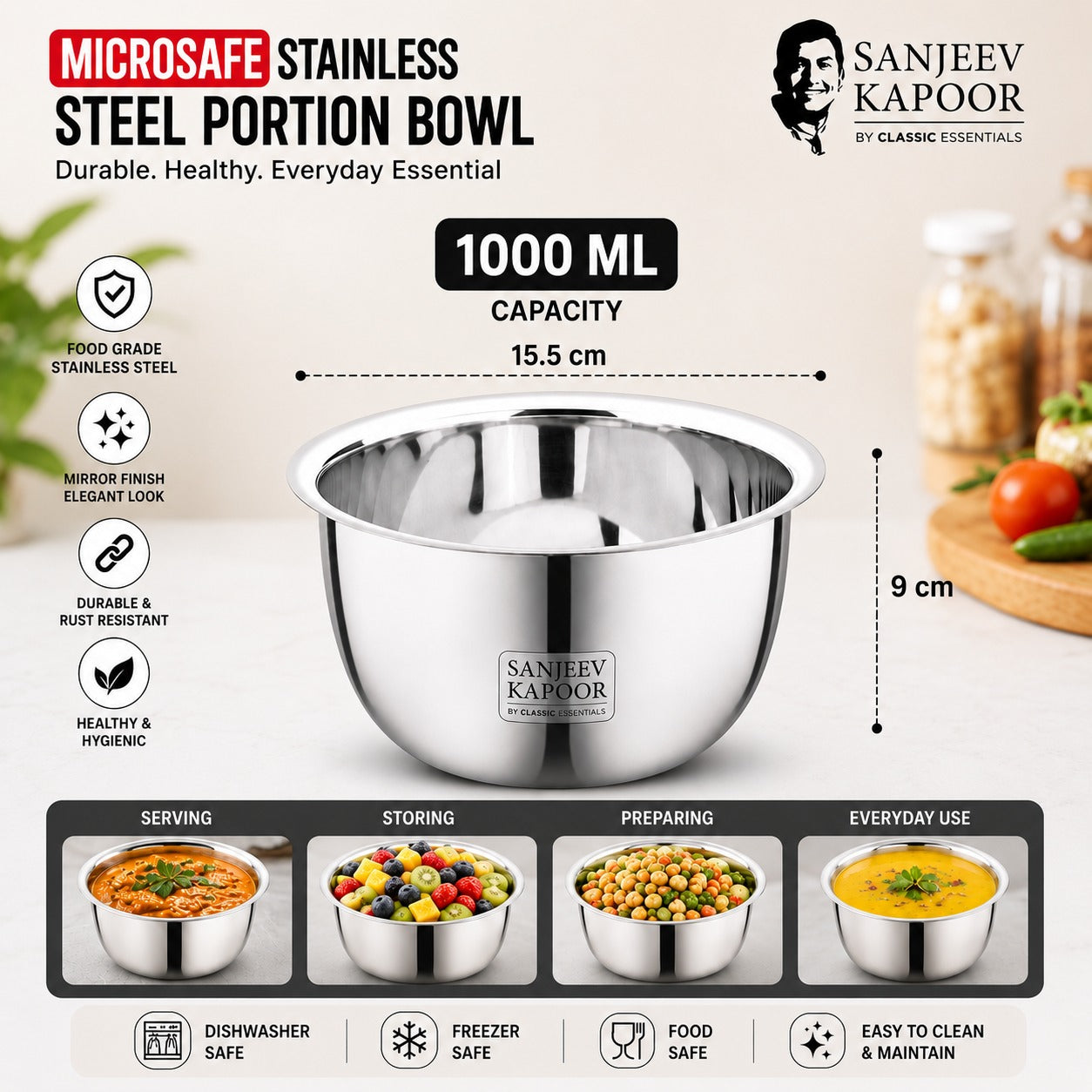 MICROSAFE Stainless Steel Portion Bowl  1000 ml