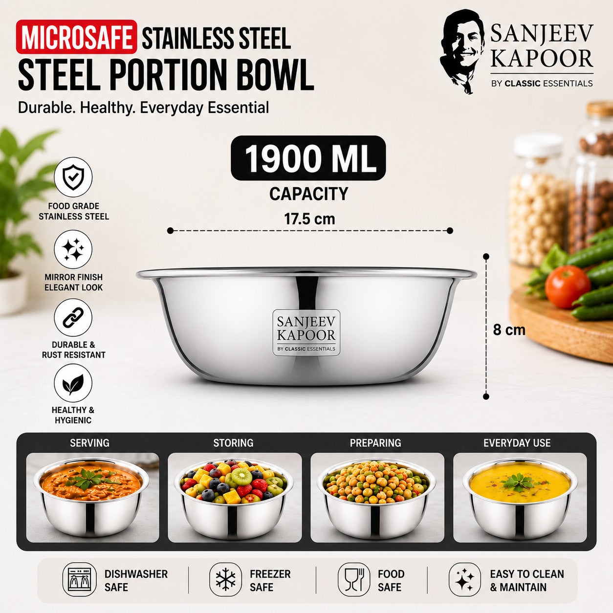 MICROSAFE Stainless Steel Portion Bowl  1900 ml Try