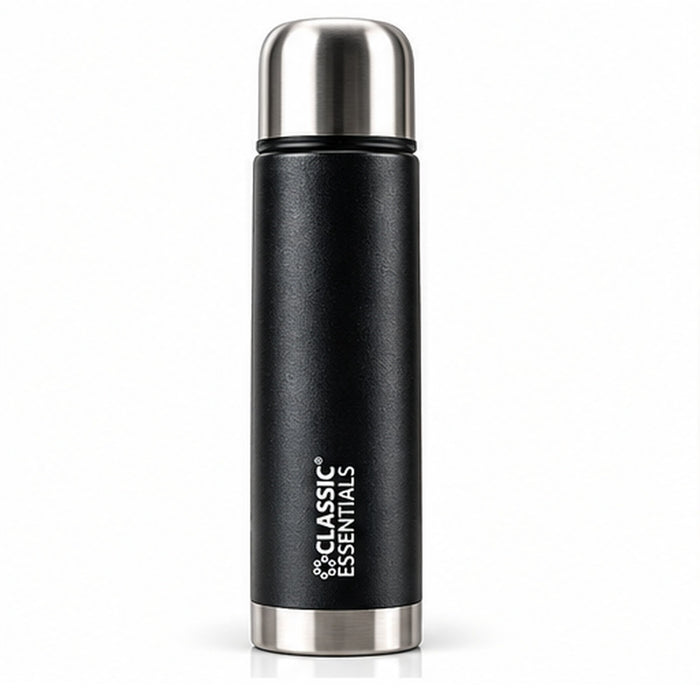 Classic Essentials Insulated Double Wall Vacuum Stainless Steel Water Bottle with Leakproof Lid 750 ml Steel Flask Black