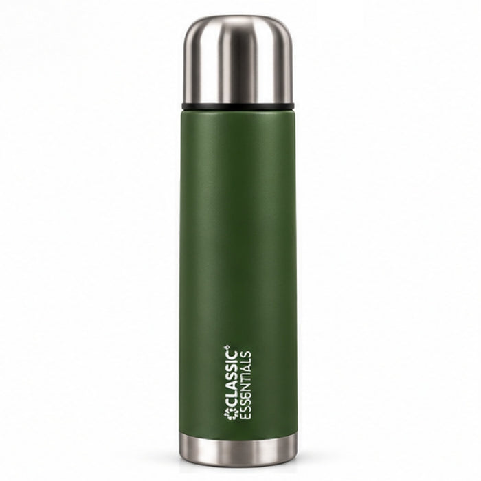 Classic Essentials Insulated Double Wall Vacuum Stainless Steel Water Bottle with Leakproof Lid 750 ml Steel Flask Military Green