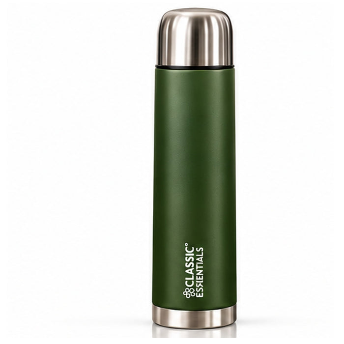 Classic Essentials Insulated Double Wall Vacuum Stainless Steel Water Bottle with Leakproof Lid 1000 ml Steel Flask Military Green
