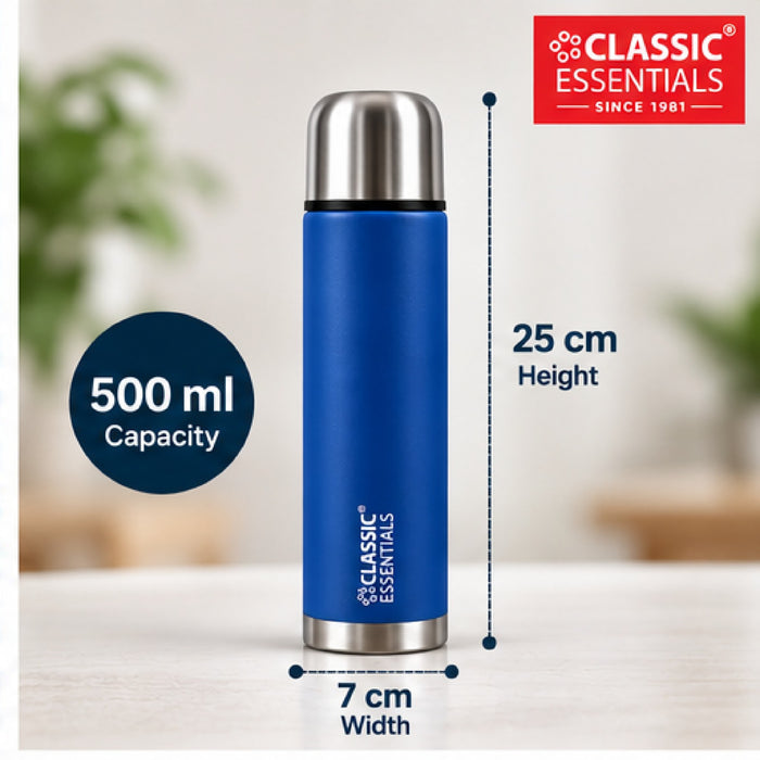 Classic Essentials Insulated Double Wall Vacuum Stainless Steel Water Bottle with Leakproof Lid 500 ml Steel Flask Navy Blue