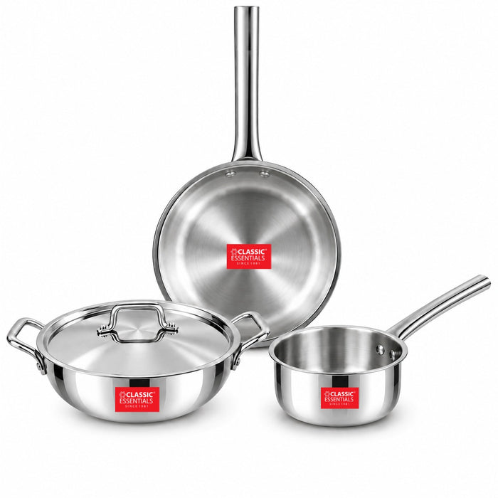 Classic Essentials Triply Kadhai with Lid 22cm, Saucepan 16cm, Frypan 22cm Combo Induction Bottom Cookware Set