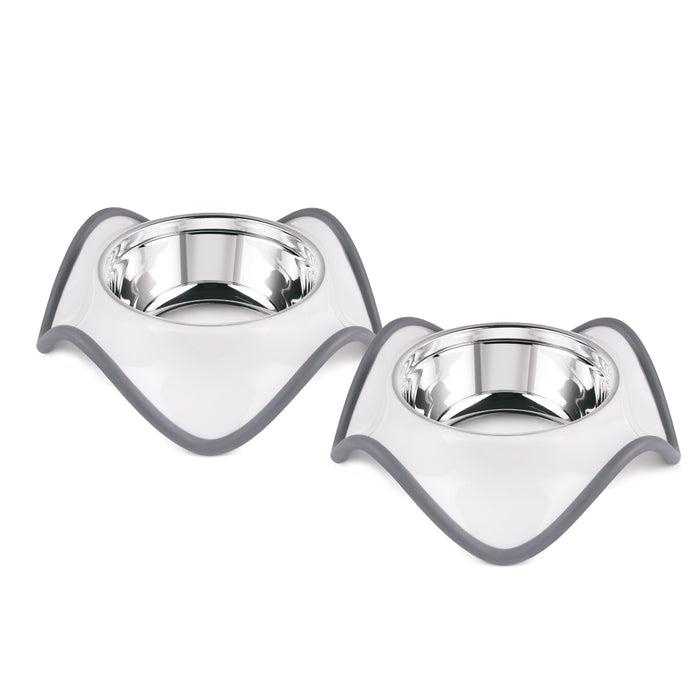 🐾 White Bolge Pet Bowls – Combo (Set of 2) | Patented Wave Design | Anti-Skid | Stainless Steel | Made in India
